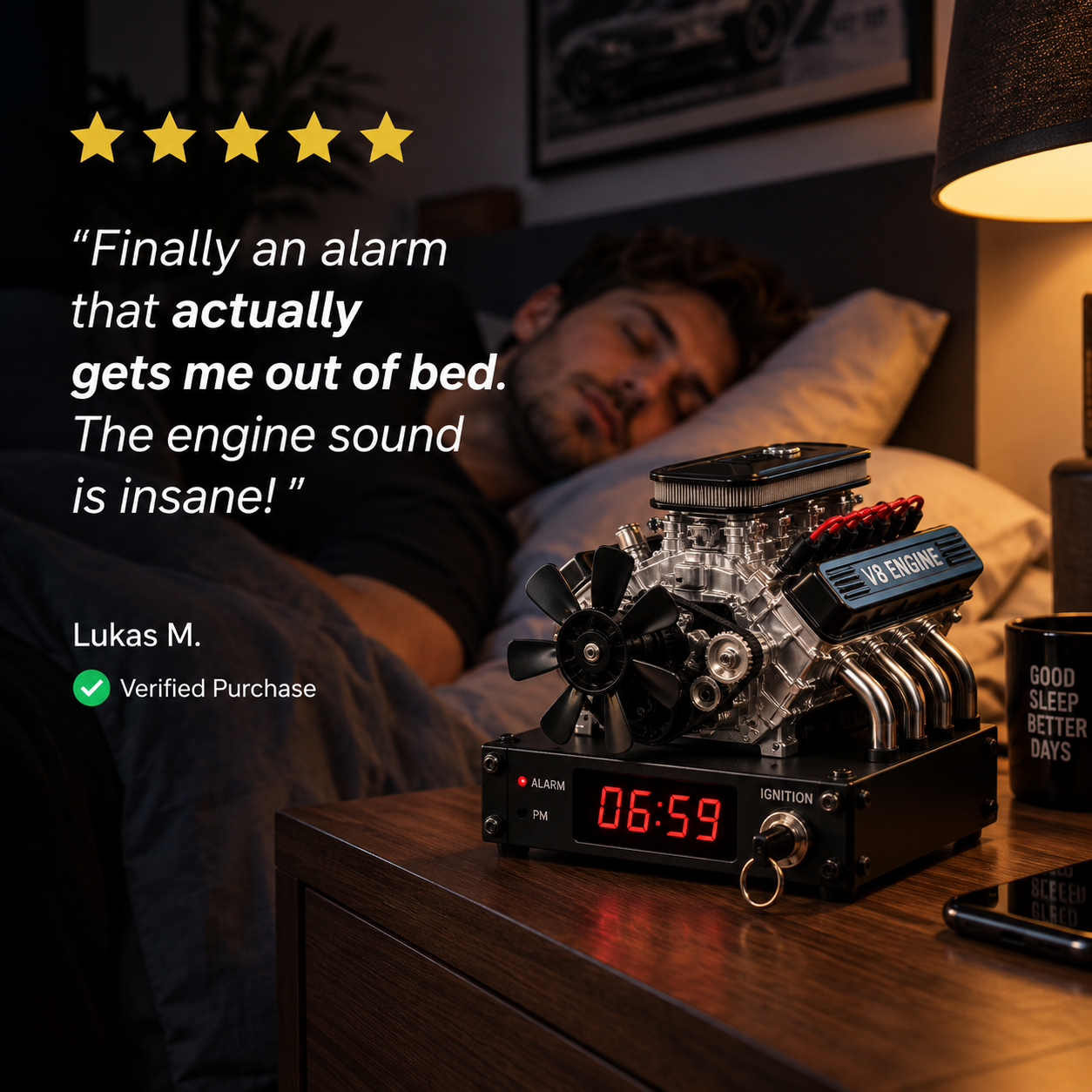 RevWake™ V8 Engine Alarm Clock